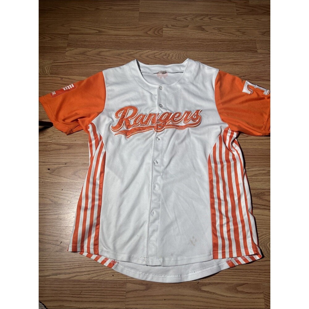 Texas Rangers Whataburger Jersey Med White Orange Stripe Patch Jung MLB Baseball